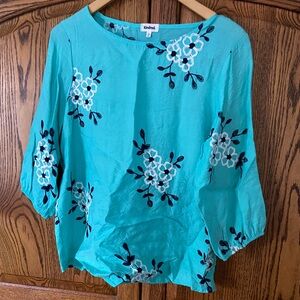 Kindred Large Floral Embroidered Women's Top - Turquoise Tunic Pullover